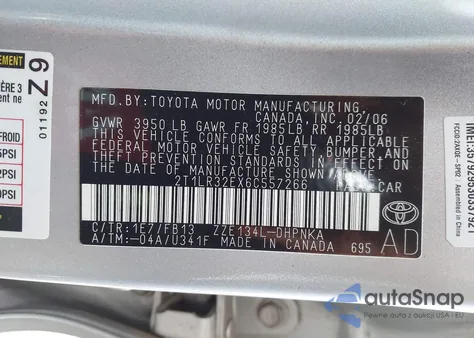 2006 Toyota Corolla Matrix Xr from USA, damaged, VIN 2T1LR32EX6C557266
